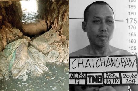 BURON: Cai Changpan alias Cai Ji Fan (kanan). Gorong-gorong tempat Cai Changpan melarikan diri yang berada di samping Lapas Kelas I Tangerang (kiri). (LAPAS KELAS 1 TANGERANG)