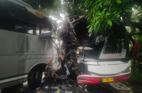 Bus AKAP DeBe Trans kecelakaan tabrakan di Desa Gumbrih Pekutatan Jembrana Bali.